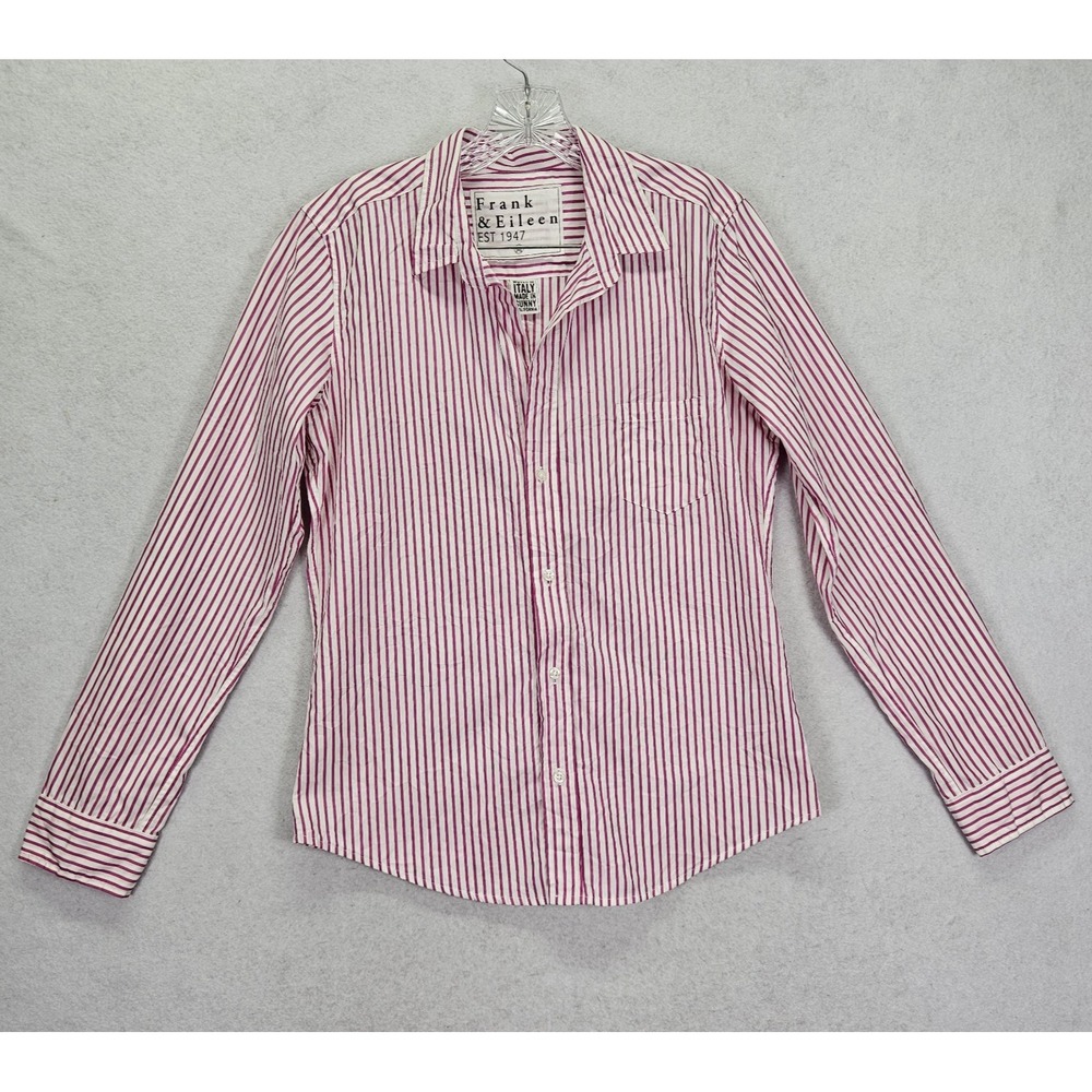Frank & Eileen Barry Button Down Women M Pink White Cotton Striped Shirt